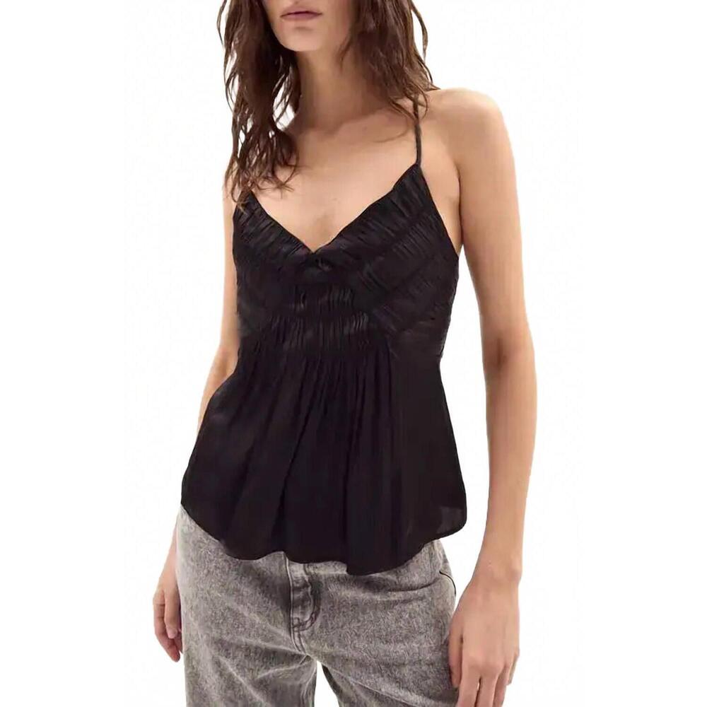 NEW DELUC flores satin camisole in black